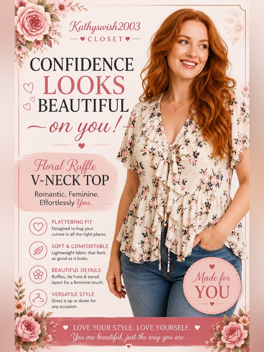 Torrid Jocie Floral Birch Ruffle V-Neck Top 4X Women's Plus Size Blouse